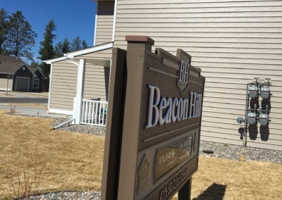sideview of outdoor sign for Beacon Hill