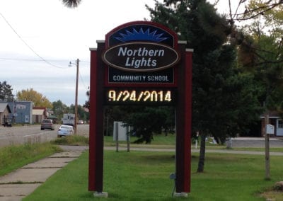 Northern Lights Community School Outdoor Lighted Sign