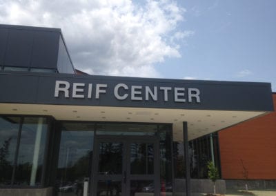 lighted sign for the Reif Center