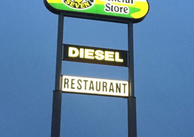 lighted marquee signf or Lucky Seven General Store